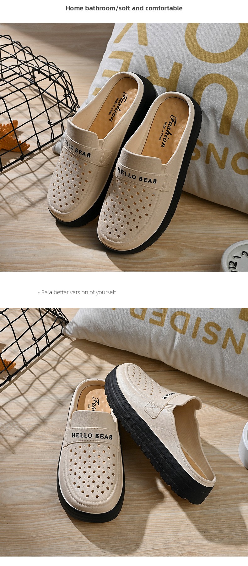 Women's Half-enclosed Sandals Wear In Spring Summer, Thick-soled, Non-slip, For Home And Outdoor Use, Hollowed-out,_vogvips.com