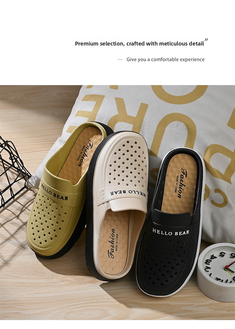 Women's Half-enclosed Sandals Wear In Spring Summer, Thick-soled, Non-slip, For Home And Outdoor Use, Hollowed-out,_vogvips.com