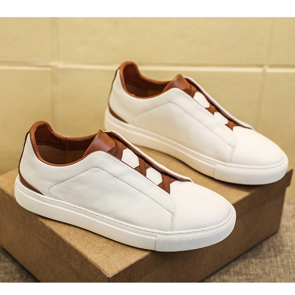 Spring White Sneakers Upper Layer Cowhide Men's Casual Shoes Youth Trend Genuine Leather Latex Insole Fashion Versatile_vogvips.com