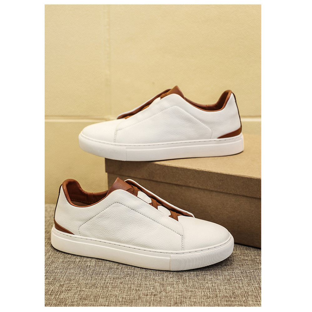 Spring White Sneakers Upper Layer Cowhide Men's Casual Shoes Youth Trend Genuine Leather Latex Insole Fashion Versatile_vogvips.com