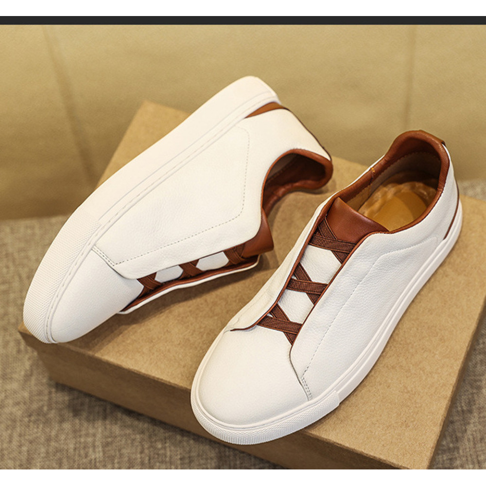 Spring White Sneakers Upper Layer Cowhide Men's Casual Shoes Youth Trend Genuine Leather Latex Insole Fashion Versatile_vogvips.com