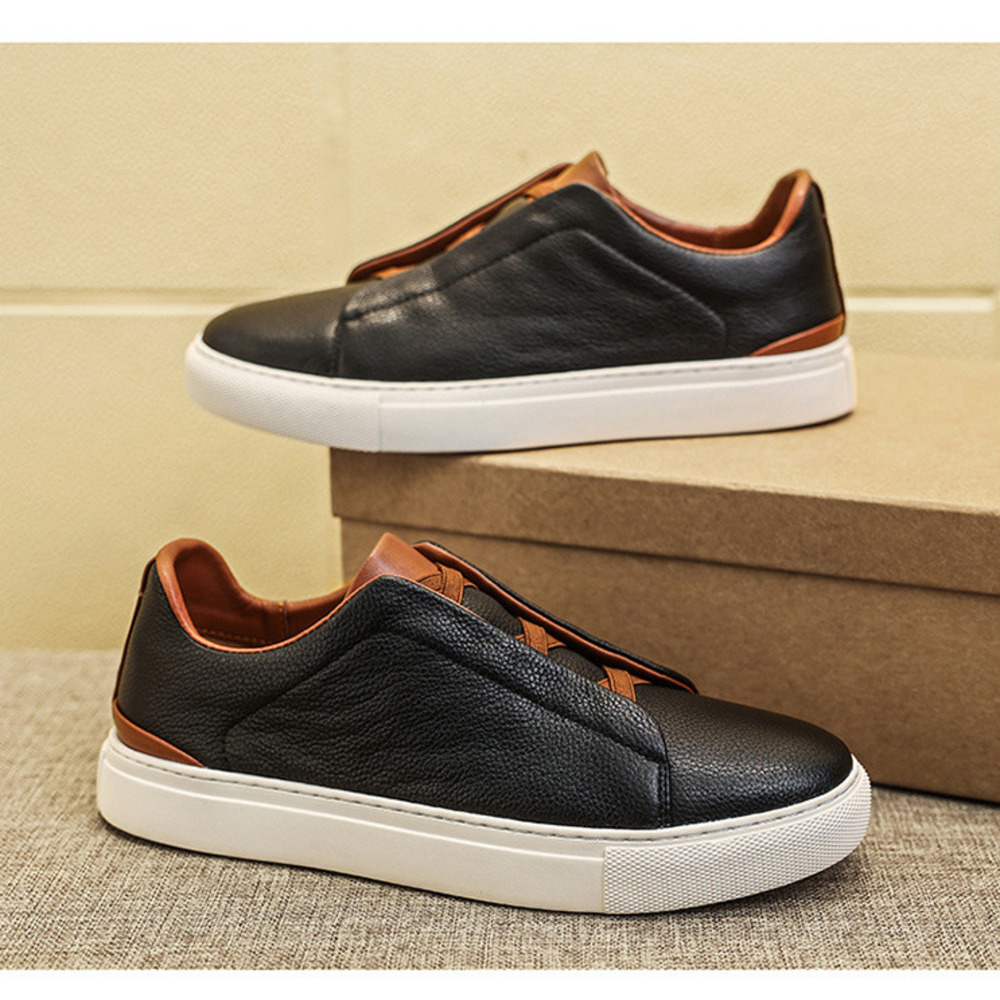 Spring White Sneakers Upper Layer Cowhide Men's Casual Shoes Youth Trend Genuine Leather Latex Insole Fashion Versatile_vogvips.com
