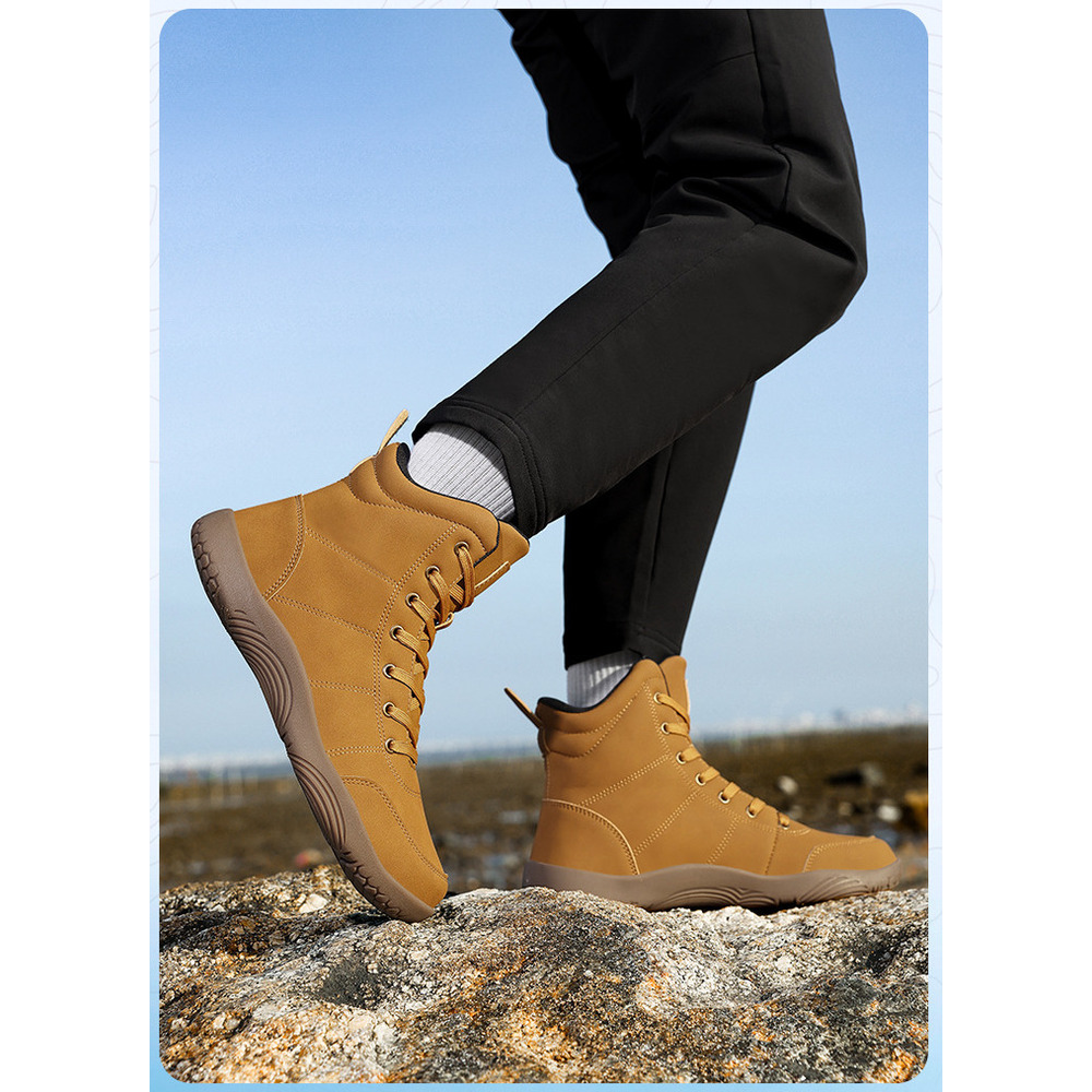 Cross-border Large Size 48 Leather High-top Outdoor Casual Shoes Couples, Toe, Suitable For Wide Feet, Hiking Shoes,_vogvips.com