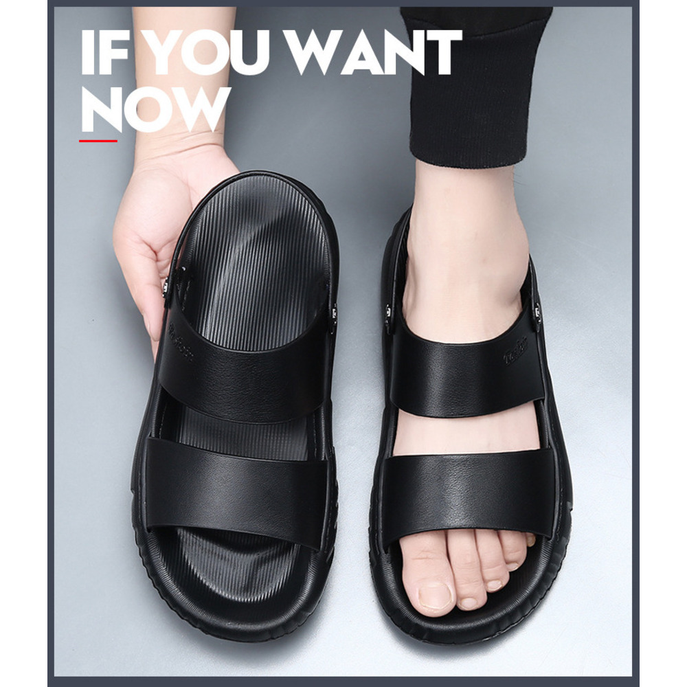 Summer Genuine Leather Sandals For Outdoor Wear, Non-Slip Soft Sole Beach Shoes, Men's Top Layer Cowhide Trendy Dual-Use_vogvips.com