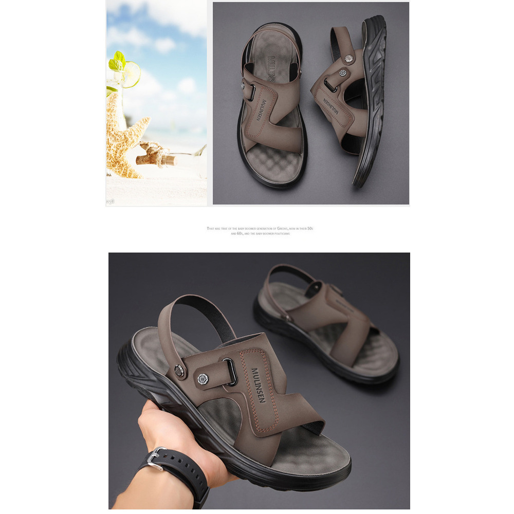 Sandals 2026 Summer New Trend Thick-Soled Beach Shoes Men's Genuine Leather Outdoor Non-Slip Wear-Resistant Dad Slippers_vogvips.com