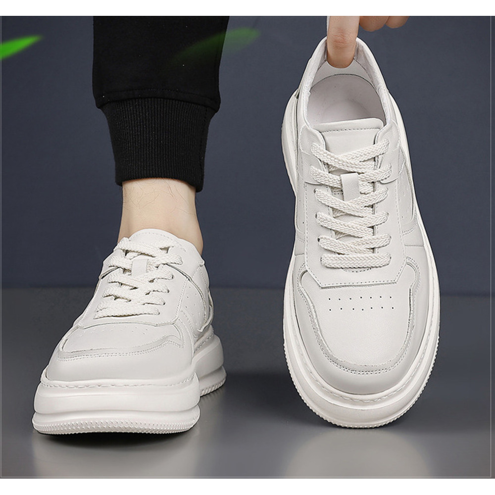 Top Layer Cowhide Spring New Casual Genuine Leather Breathable Trendy Thick Sole Fashion White Men's Shoes_vogvips.com