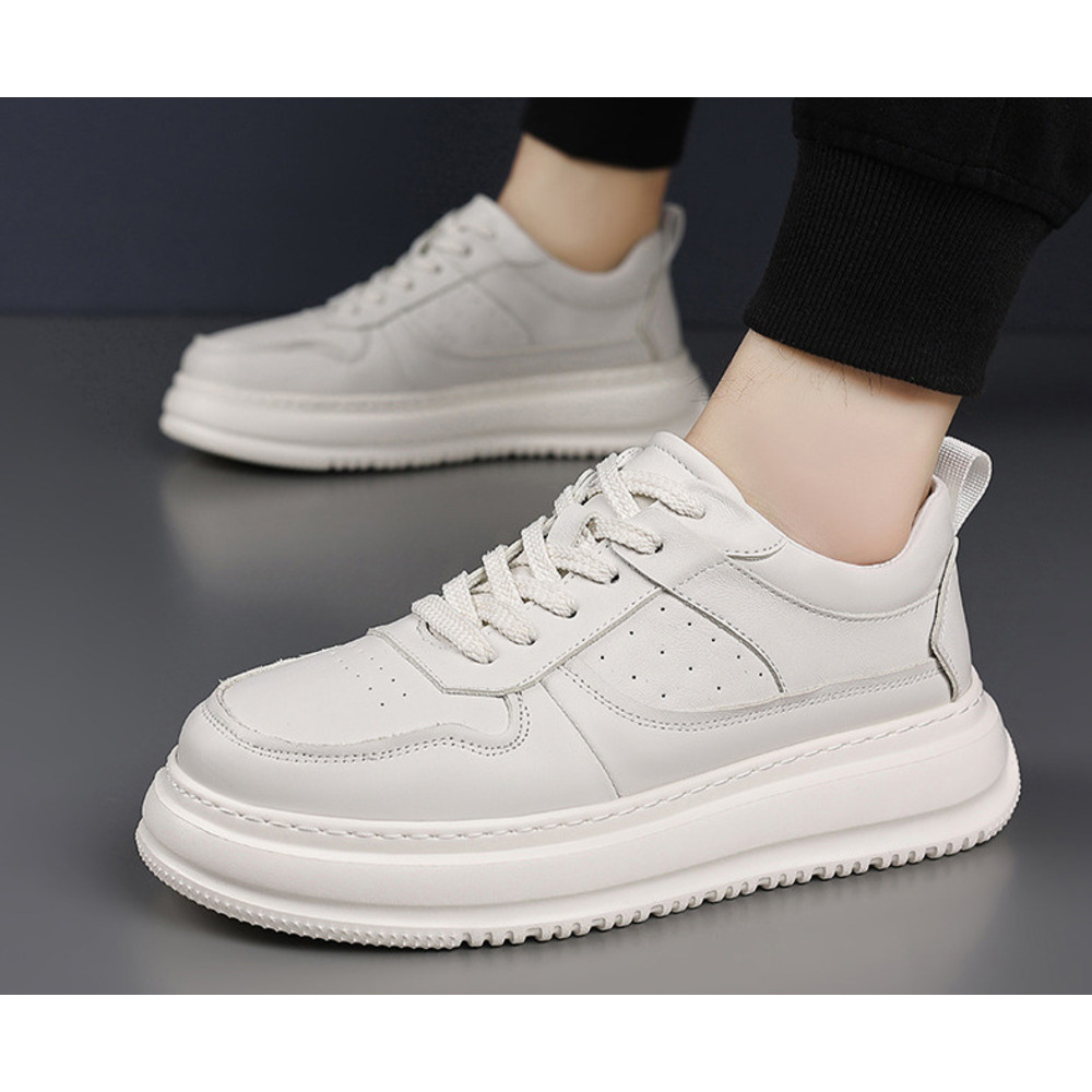 Top Layer Cowhide Spring New Casual Genuine Leather Breathable Trendy Thick Sole Fashion White Men's Shoes_vogvips.com