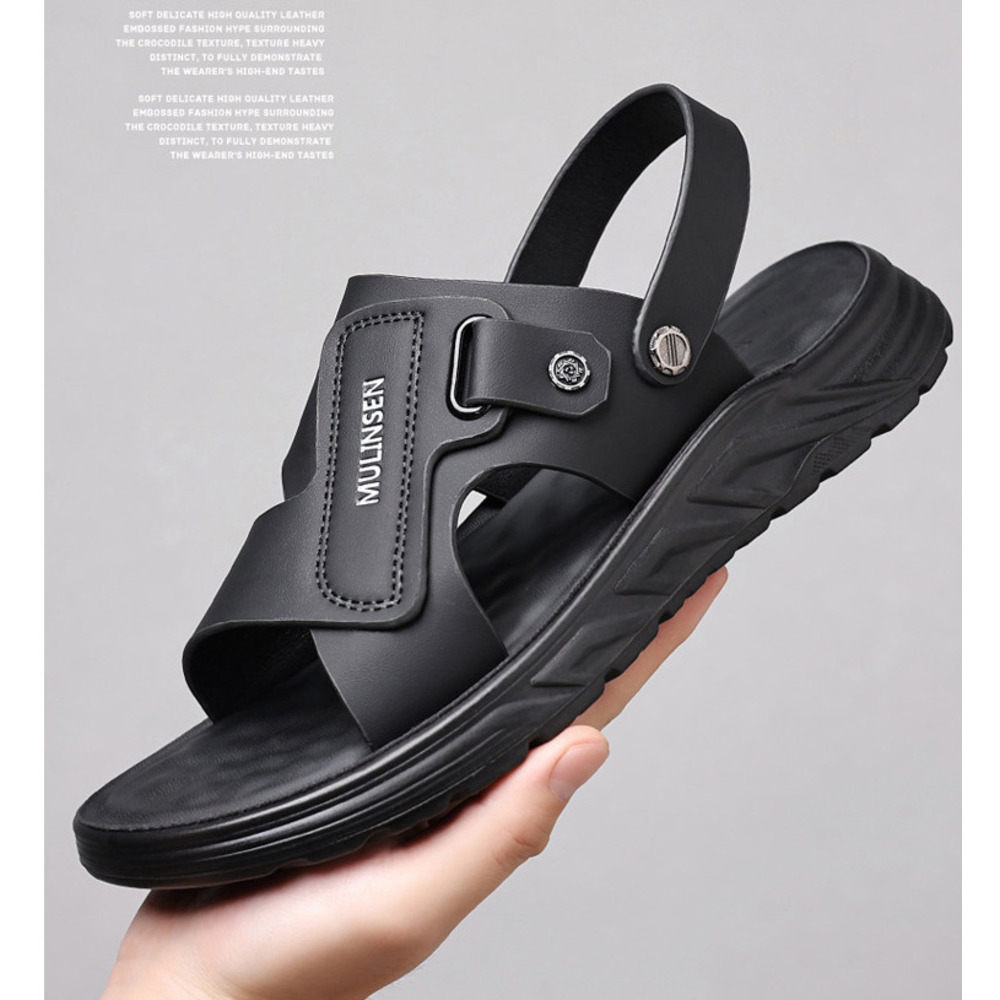 Sandals 2026 Summer New Trend Thick-Soled Beach Shoes Men's Genuine Leather Outdoor Non-Slip Wear-Resistant Dad Slippers_vogvips.com