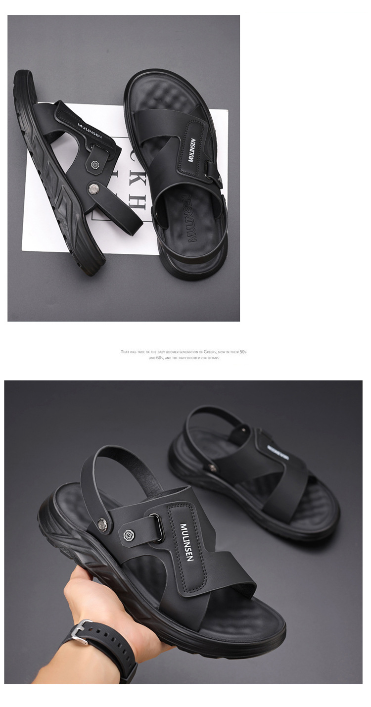 Sandals 2026 Summer New Trend Thick-Soled Beach Shoes Men's Genuine Leather Outdoor Non-Slip Wear-Resistant Dad Slippers_vogvips.com