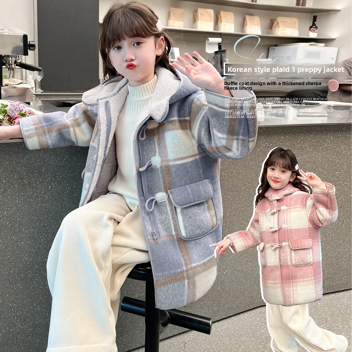 Manteau mi-long en laine à carreaux pour fille, doublé de coton, chaud et épais, collection hiver 2026 (ALYCExiyuebaobao)_voghion.com