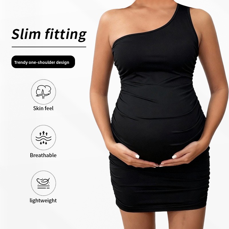 Bestseller Cross-Border European And American Autumn New Waist-Cinching Bodycon Sexy One-Shoulder Slim Fashion Maternity Dress ALYCExiyuebaobao_voghion.com