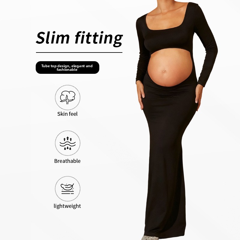 Bestseller 2026 Summer Fashion Sexy Hollow Out Strapless Solid Color Bodycon Slim Fit Maternity Dress ALYCExiyuebaobao_voghion.com