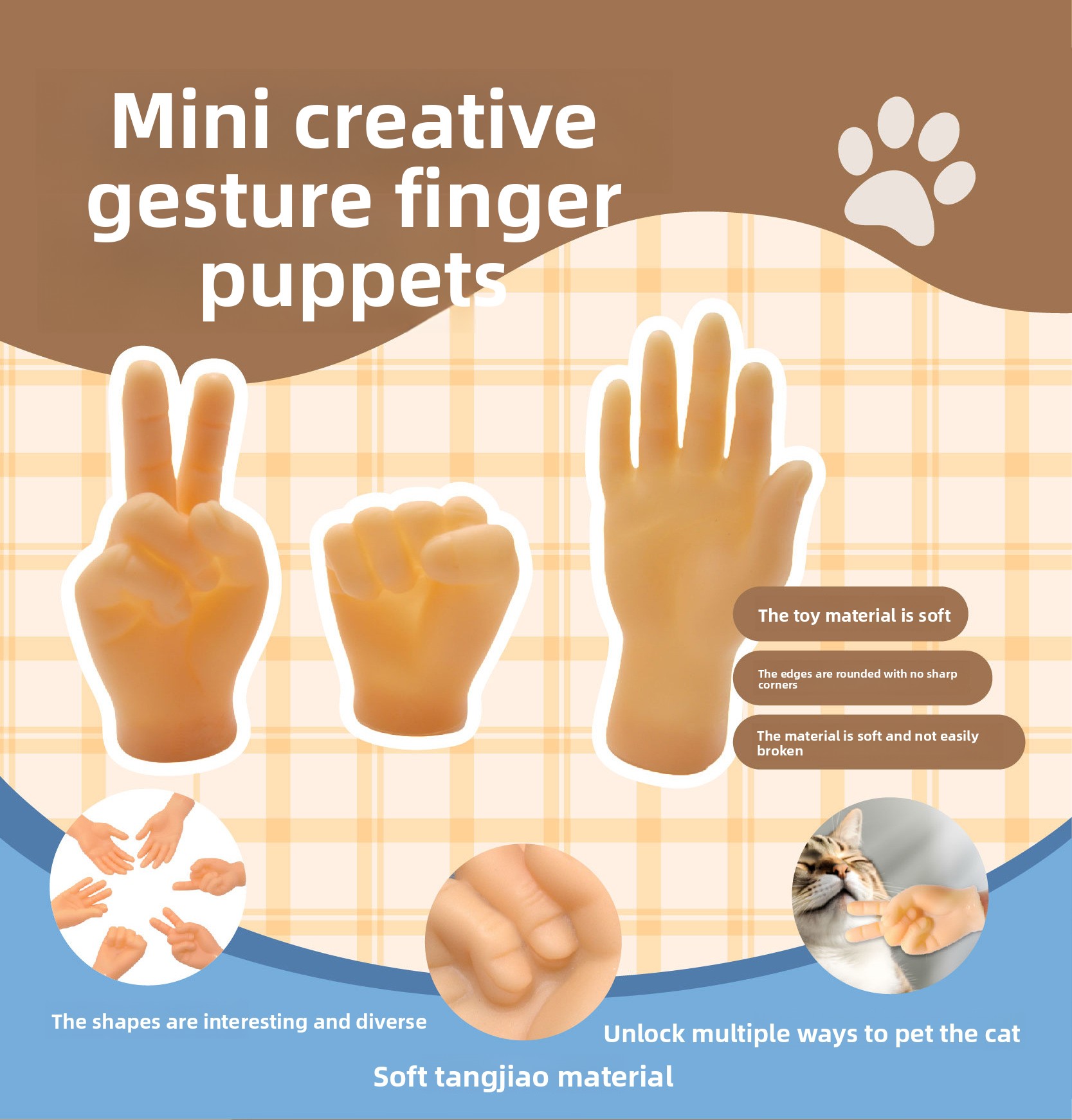 Bestseller Internet-Promi Interaktive Massage Katze im gleichen Stil Neckende Mini Kreative Geste Kleiner Finger Plastik Haustier Zauberhaus_voghion.com