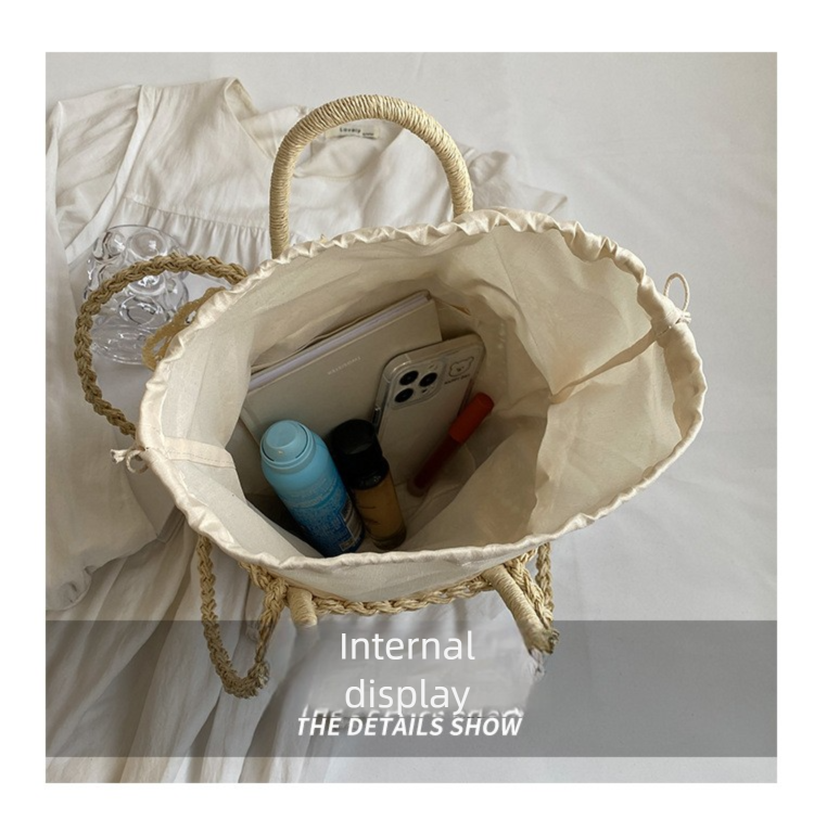 Women's Straw Shoulder Bag With Silk Scarf For Holiday Beach_voghion.com