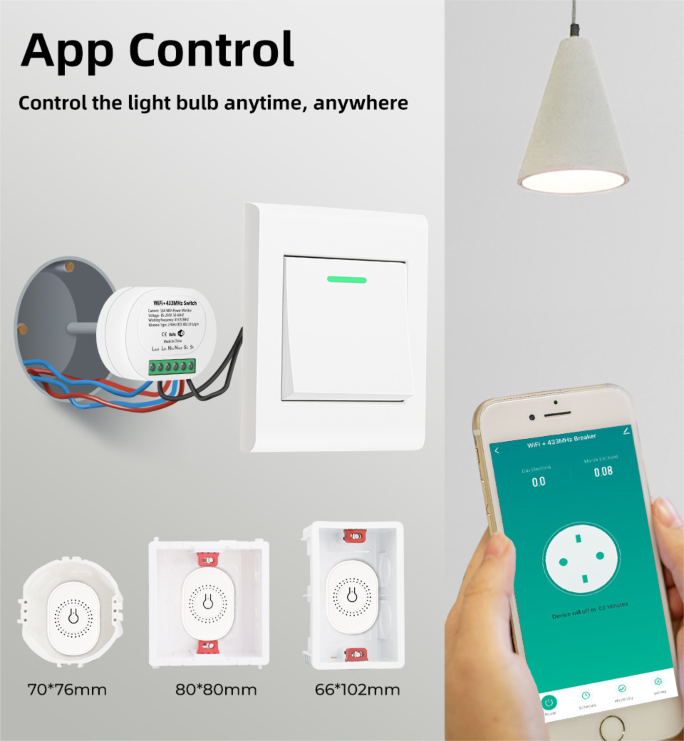 Tuya Home WiFi 433 Wireless Dark Box Switch Light Remote APP Smart Control_voghion.com