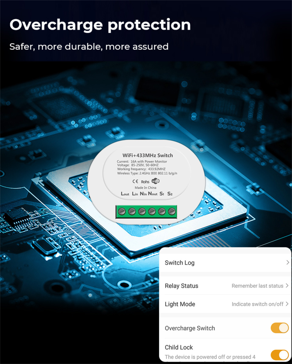 Tuya Home WiFi 433 Wireless Dark Box Switch Light Remote APP Smart Control_voghion.com