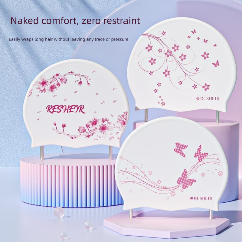 Women's Waterproof Cap, Comfortable, Non-Tight, Long Hair, Ear Protection, Large Size, Fashionable New Print Swimming_voghion.com