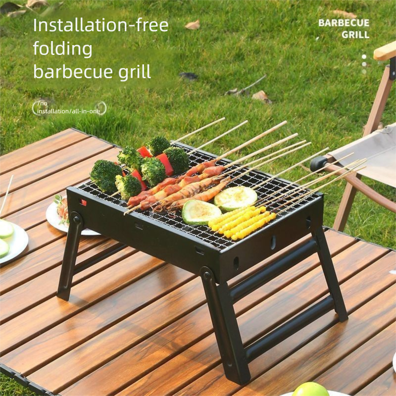 Bærbar kulgrill i rustfrit stål til picnic og camping_voghion.com