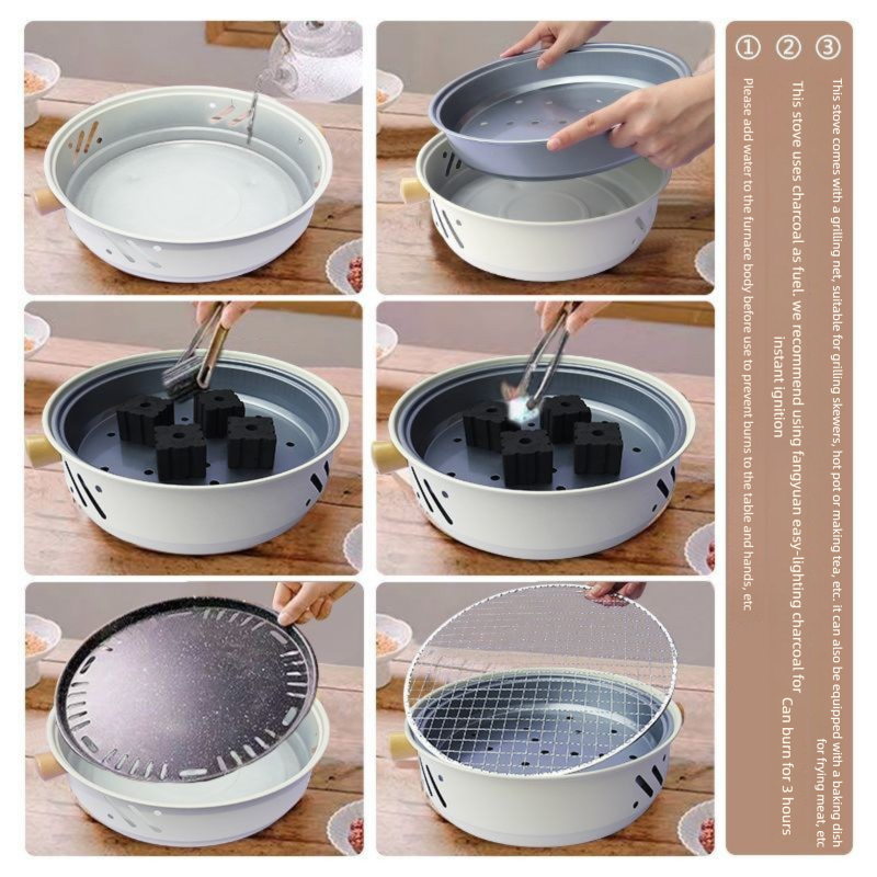 Portable Smokeless Anti-scald Household Food-grade American-style Extra-thick Round Outdoor Charcoal Barbecue Grill_voghion.com