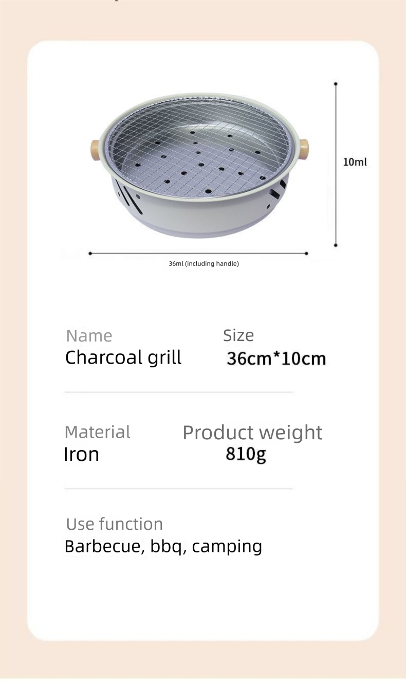 Portable Round Charcoal Grill For Camping Cookware Outdoor Bbq_voghion.com