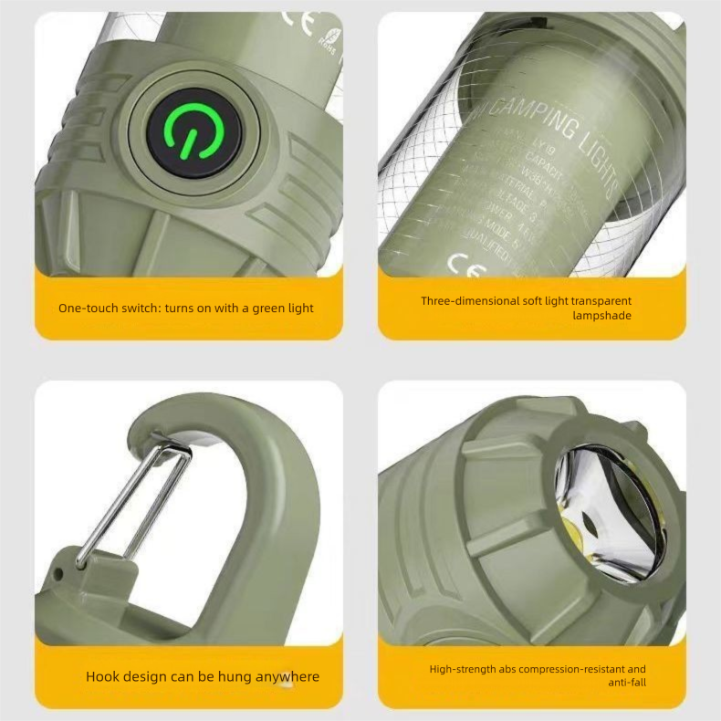 Torcia multifunzione ricaricabile con batteria a lunghissima durata, ideale per illuminazione, campeggio all'aperto e zaino in spalla._voghion.com