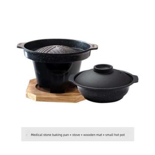 Korean Style Single-Serving Mini Japanese BBQ Smokeless Non-Stick Pan Grill Plate Small Hot Pot Set_voghion.com