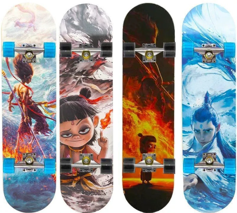 New Nezha 2 For Beginners Children Teenagers Boys And Girls Double Kick Professional Version Four-Wheel Flash Skateboard_voghion.com
