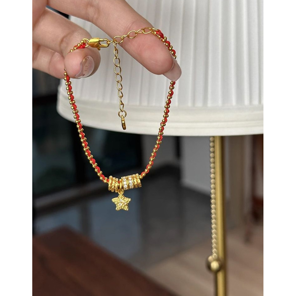 Traditional Gold-plated Red String Christmas Bracelet For Women_voghion.com