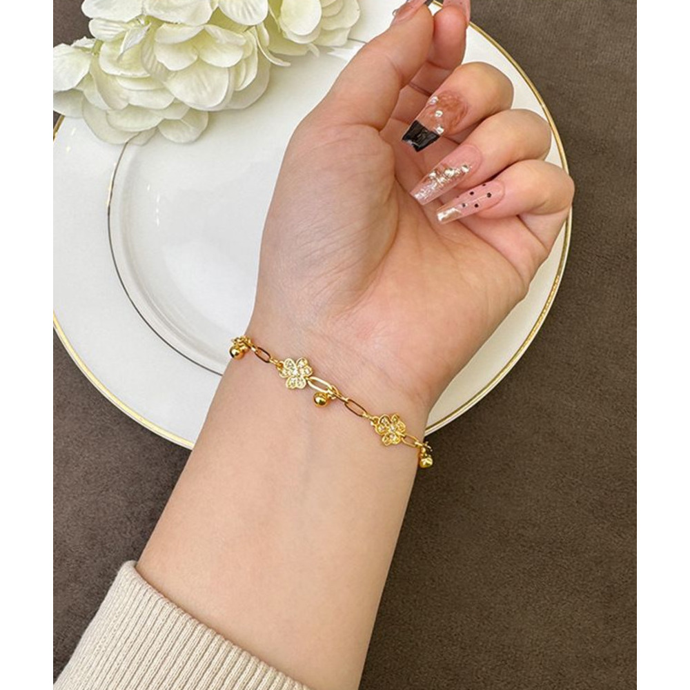 Vietnamese Gold-plated Three-leaf Flower Tassel Chain Bracelet_voghion.com