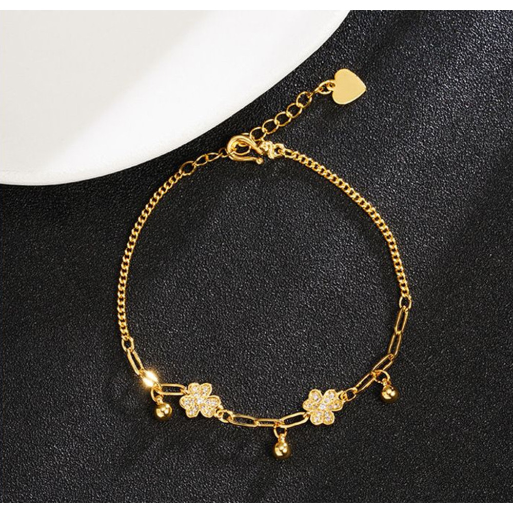 Vietnamese Gold-plated Three-leaf Flower Tassel Chain Bracelet_voghion.com