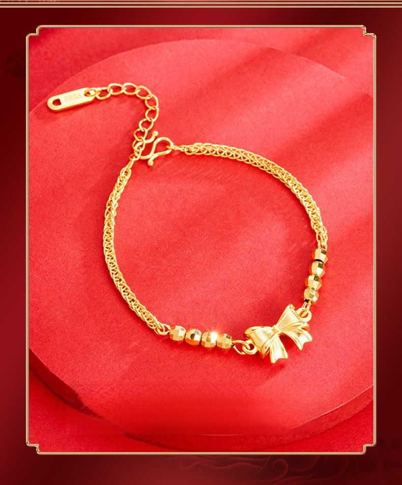 Gold-plated Vietnamese Bow Bracelet Adjustable Simple Link Style_voghion.com