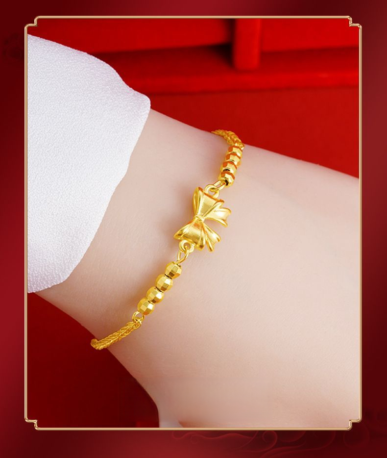 Gold-plated Vietnamese Bow Bracelet Adjustable Simple Link Style_voghion.com