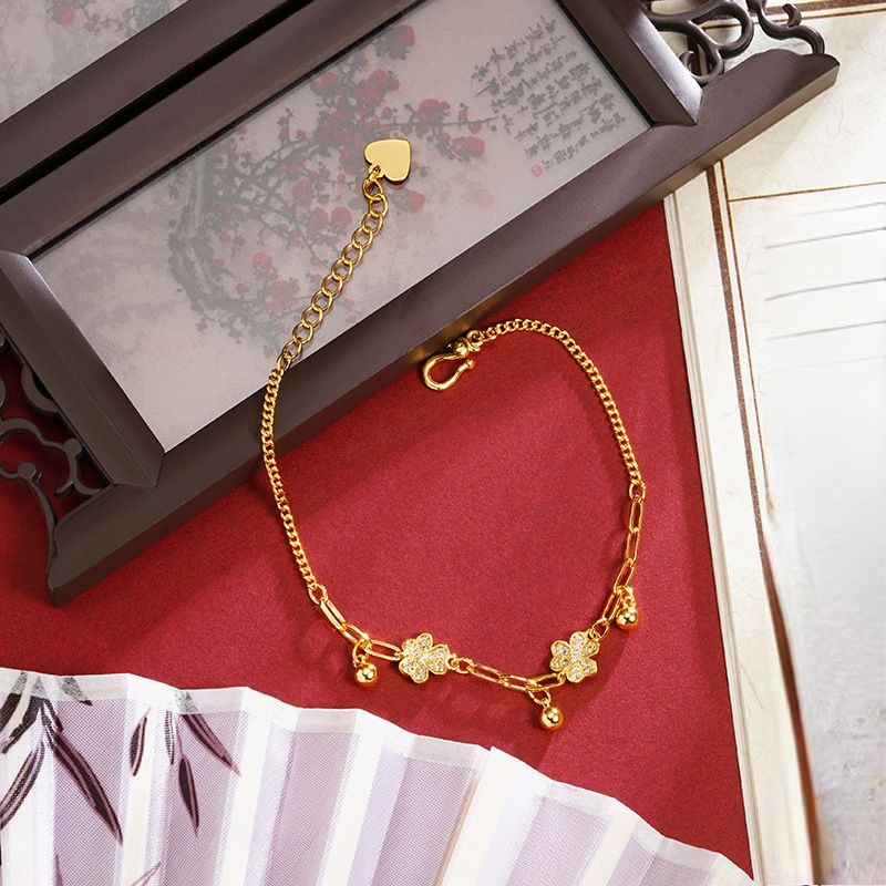 Vietnamese Gold-plated Bracelet, Light Luxury Three-leaf Flower Tassel Bead Bracelet For Women, Simple And Elegant,_voghion.com
