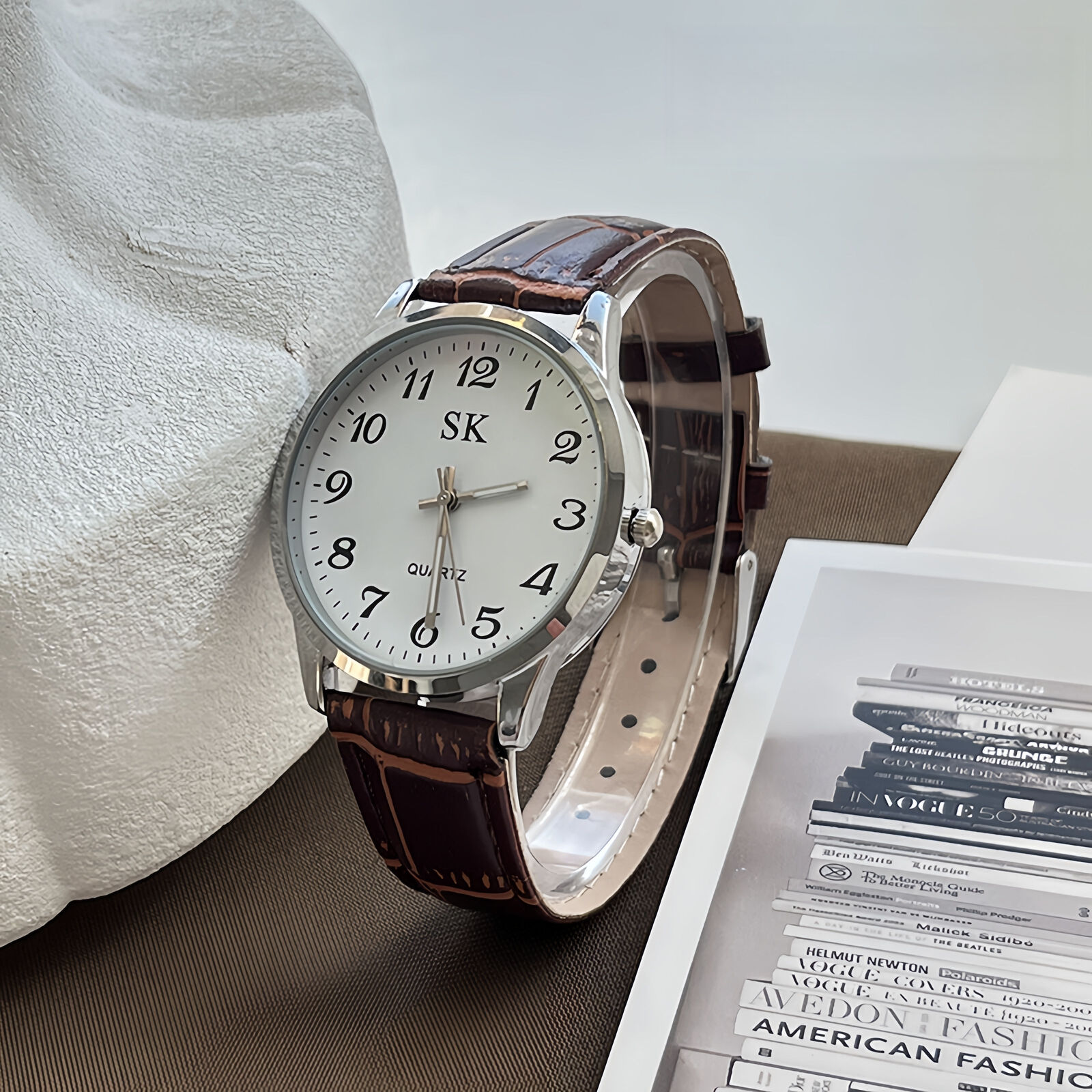Retro Quartz Watch For Students, Simple Round Digital Analog Clock_voghion.com