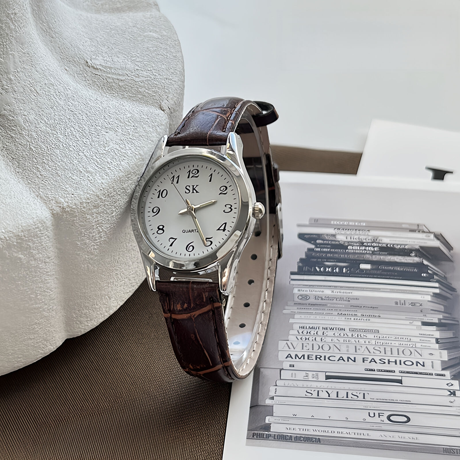 Retro Quartz Watch For Students, Simple Round Digital Analog Clock_voghion.com