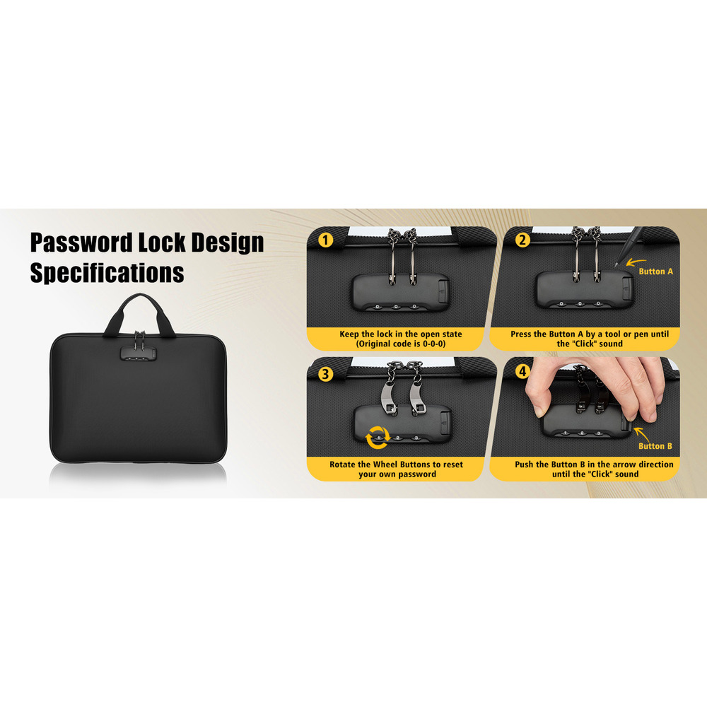 Document Box With Combination Lock, Hard-Shell Fireproof Organizer For Legal Documents, Laptop, Valuables & Important Papers,_voghion.com