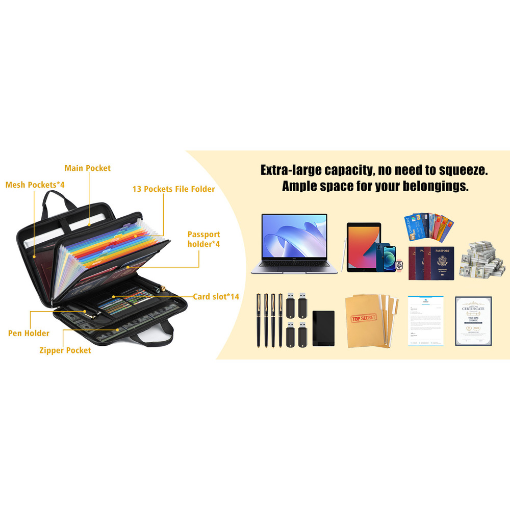 Document Box With Combination Lock, Hard-Shell Fireproof Organizer For Legal Documents, Laptop, Valuables & Important Papers,_voghion.com
