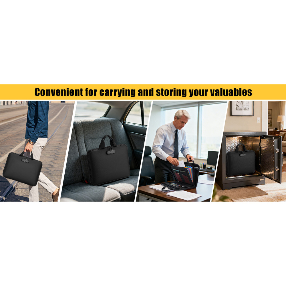 Document Box With Combination Lock, Hard-Shell Fireproof Organizer For Legal Documents, Laptop, Valuables & Important Papers,_voghion.com