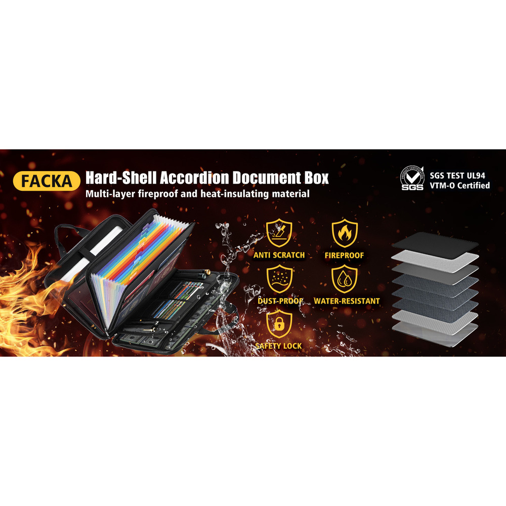 Document Box With Combination Lock, Hard-Shell Fireproof Organizer For Legal Documents, Laptop, Valuables & Important Papers,_voghion.com