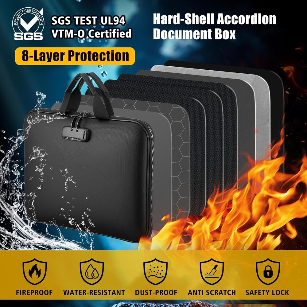 Document Box With Combination Lock, Hard-Shell Fireproof Organizer For Legal Documents, Laptop, Valuables & Important Papers,_voghion.com