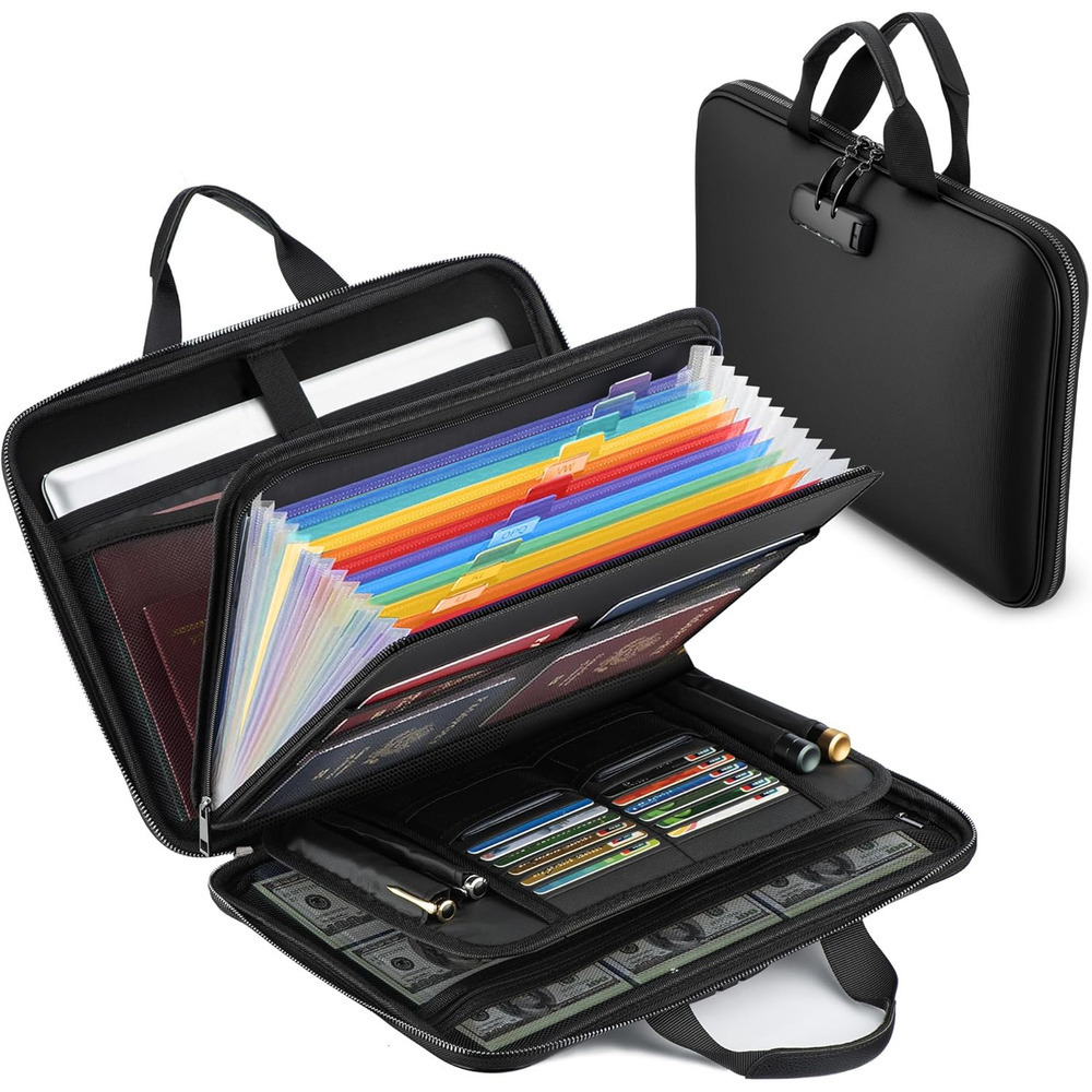 Document Box With Combination Lock, Hard-Shell Fireproof Organizer For Legal Documents, Laptop, Valuables & Important Papers,_voghion.com