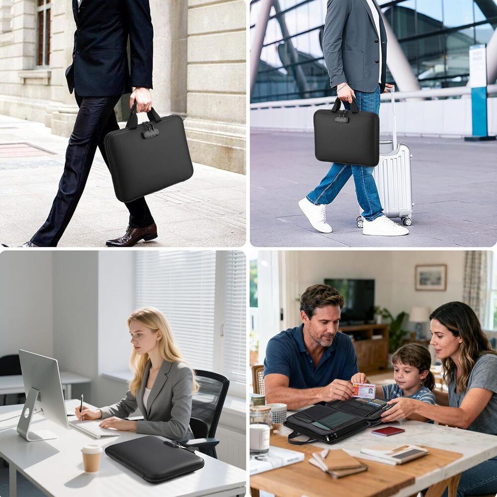 Document Box With Combination Lock, Hard-Shell Fireproof Organizer For Legal Documents, Laptop, Valuables & Important Papers,_voghion.com