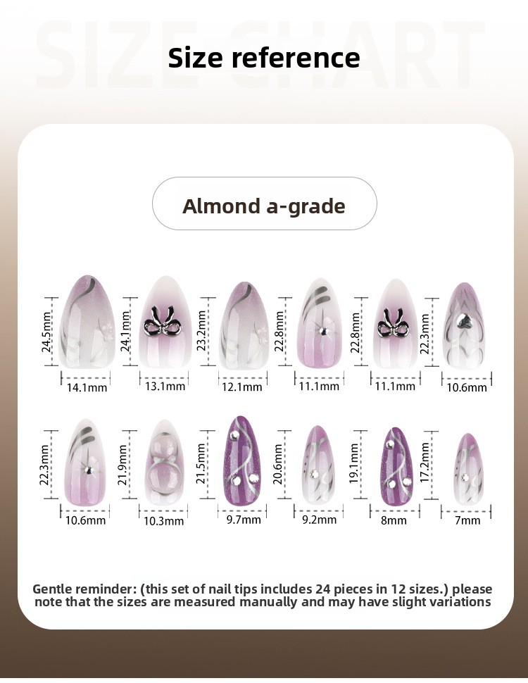 Wearable Nails Purple Gradient Cat Eye Design With Silver Bowknot_voghion.com