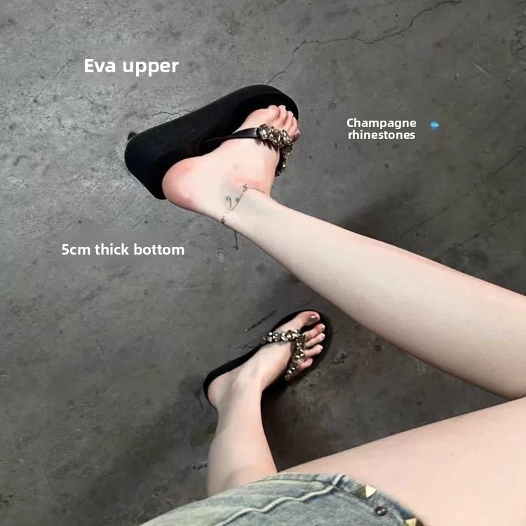Gorgeous Rhinestone Platform Flip Flops For Women Beach Slides_voghion.com