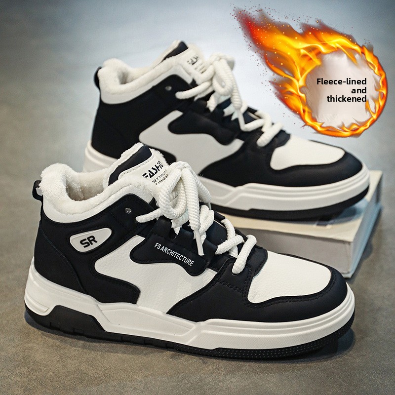High-top Men's New Trend Winter Leather Surface Fleece-lined Thickened Cotton Air Force Sports Casual_voghion.com