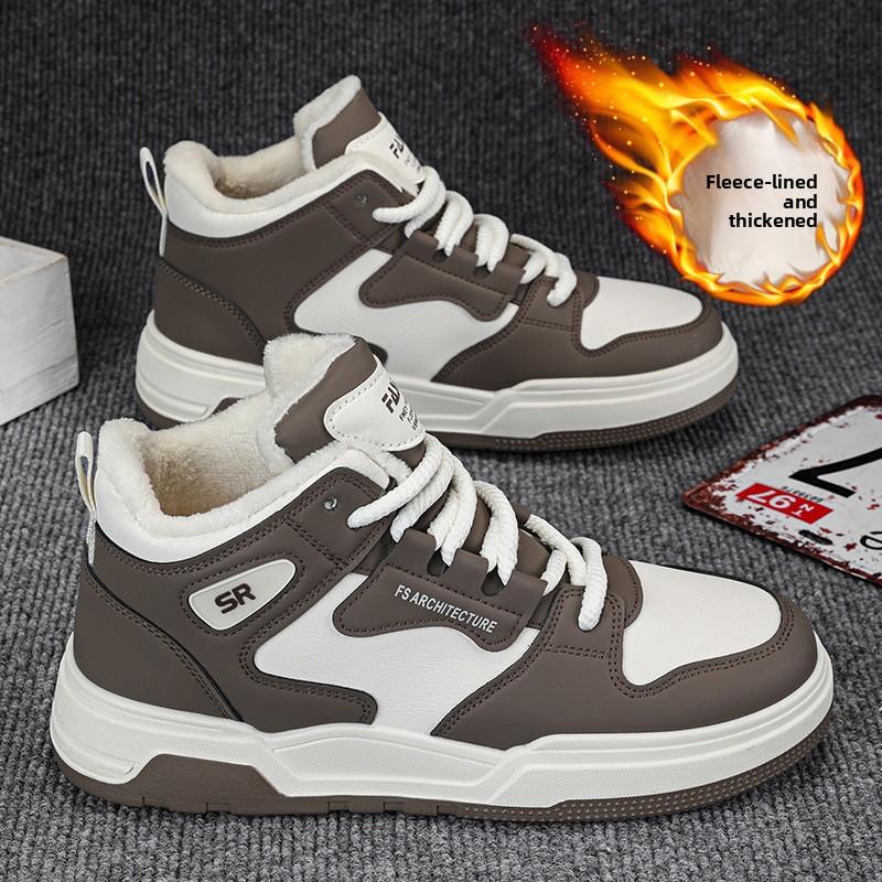 High-Top Herren-Winter-Sneaker im neuen Trend-Design: Lederoberfläche, Fleece-Futter, dicke Baumwolle, Air Force Sport-Casual_voghion.com