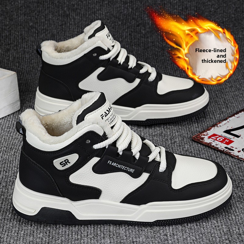High-Top Herren-Winter-Sneaker im neuen Trend-Design: Lederoberfläche, Fleece-Futter, dicke Baumwolle, Air Force Sport-Casual_voghion.com
