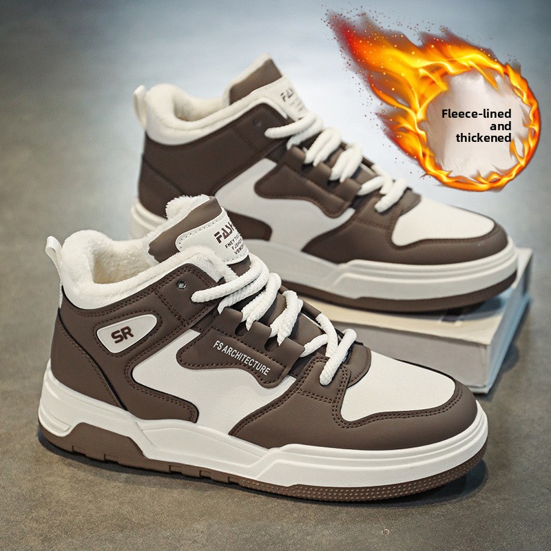 High-Top Herren-Winter-Sneaker im neuen Trend-Design: Lederoberfläche, Fleece-Futter, dicke Baumwolle, Air Force Sport-Casual_voghion.com