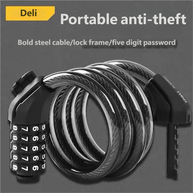 Deli Fiets Stalen Kabelketting Fiets Motorfiets Anti-diefstal Wachtwoord Sleutel Elektrische Scooter U-vormig Slot_voghion.com