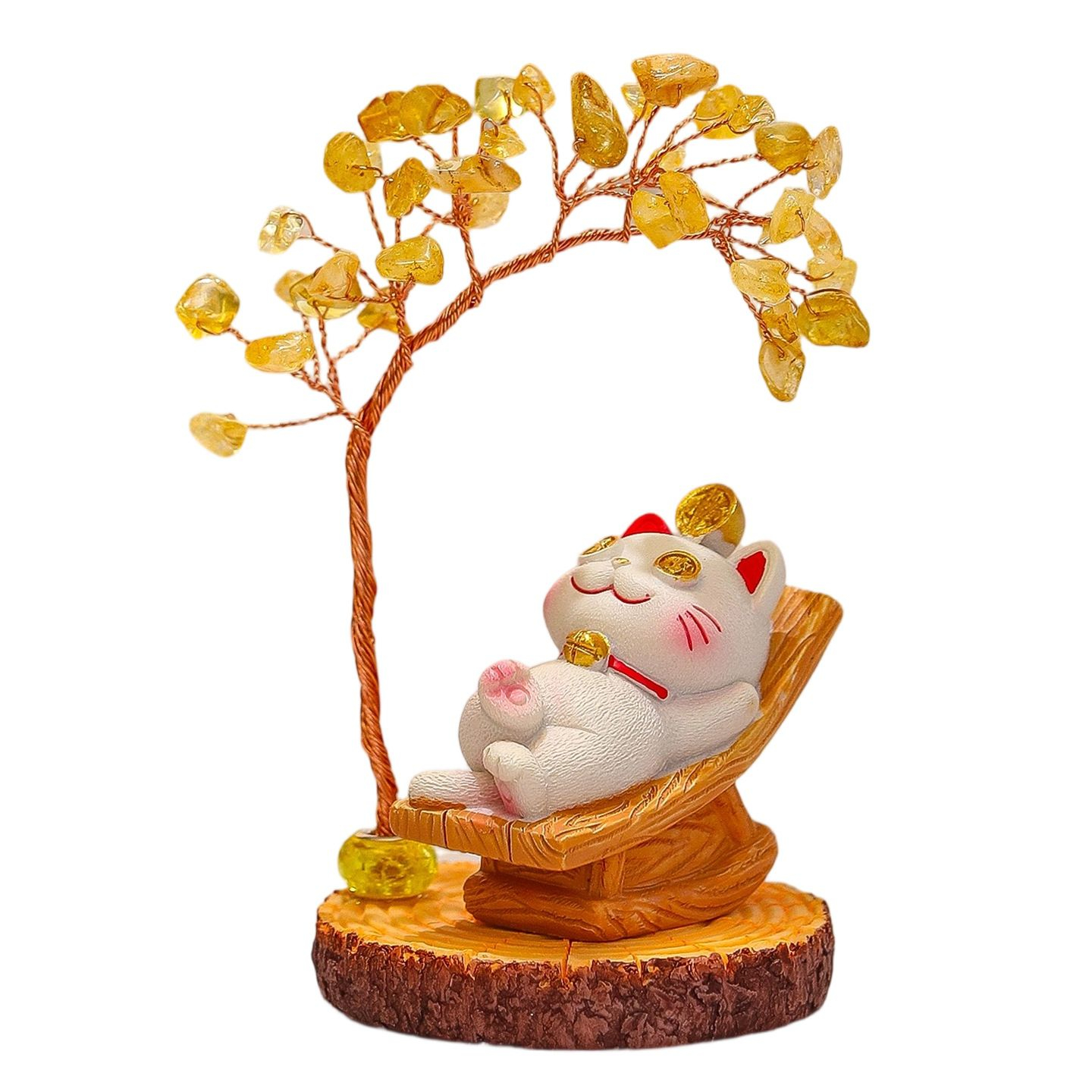 Lucky Cat Crystal Money Tree Ornament For Desktop Office Decor_voghion.com